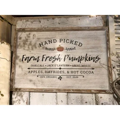 23.5″ Gray Rectangular Sign with Farm Fresh Pumpkins Design
