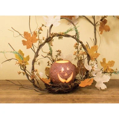 24″ Brown and Orange Burlap Maple Basket Halloween Decoration