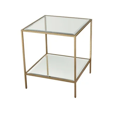 24″ Gold Leaf Finish Frame Scotch Mist Square Clear Glass Side Table