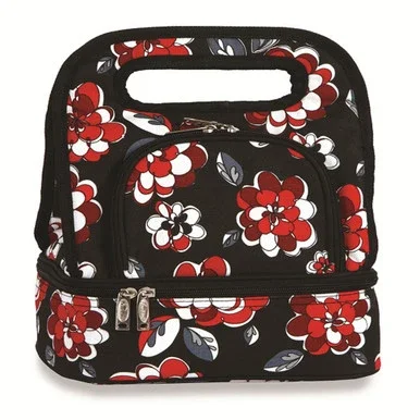 24″ Insulated Red and Black Carnation Adorned Lunch Tote Cooler