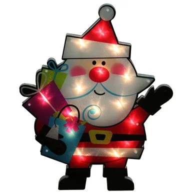24″ Red and White Lighted Shimmering Santa Claus with Gifts Christmas Window Silhouette Decoration