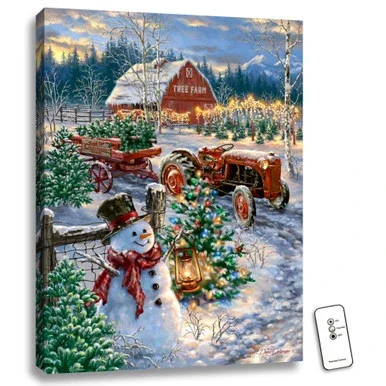 24″ x 18″ White and Green Christmas Tree Farm Back-lit Wall Art with Remote Control