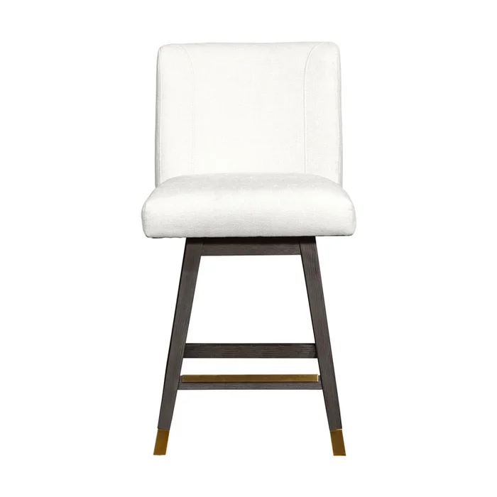 26″ Pearl And Gray Solid Wood Swivel Bar Height Bar Chair