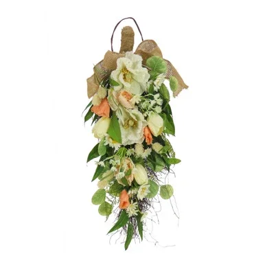 26″ Tulips Poppies and Buttercups Artificial Teardrop Swag, Unlit