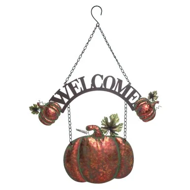 28″ Black and Orange Welcome Thanksgiving Hanging Sign – 34541846