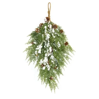 28″ Green and White Christmas Swag with Pinecones Wall Decor