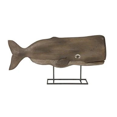 29″ Natural Carved Mango Wood Seaside Whale Statuary