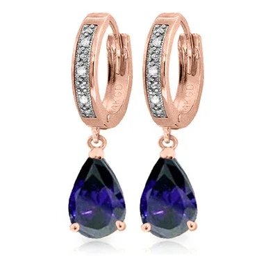 3.53 Carat 14k Solid Rose Gold Hoop Earrings Diamond Sapphire
