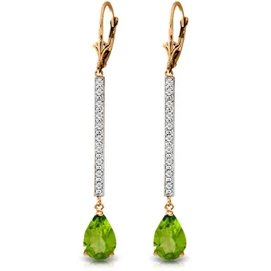 3.60 CTW 14k Solid Rose Gold Leverback Earrings with Natural Diamonds and Pear-shaped Peridots