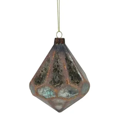3.75” Blue and Brown Distressed Finish Glass Christmas Ornament