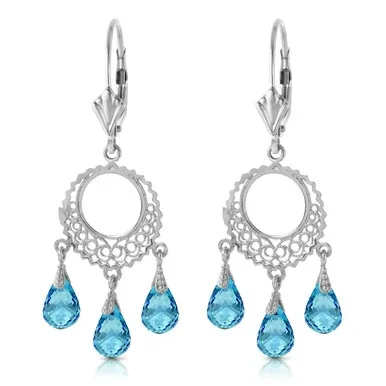 3.75 CTW 14k Solid White Gold Chandelier Earrings Blue Topaz
