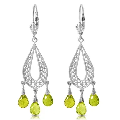 3.75 CTW 14k Solid White Gold Chandelier Earrings with Natural Briolette-shaped Peridots