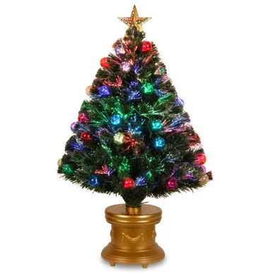 3′ Pre-Lit Medium Artificial Ornamented Christmas Fireworks Tree, Fiber Optic Lights