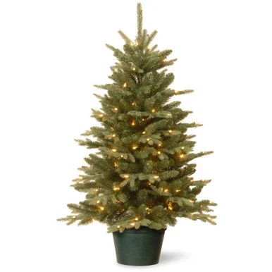 3′ Pre-lit Potted Evergreen Artificial Christmas Tree, Clear Lights