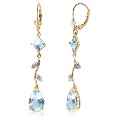 3.97 Carat 14K Solid Gold Chandelier Earrings Natural Diamond Aqua