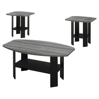 3-Piece Black and Gray Contemporary Table Set with Shelves 35.5″