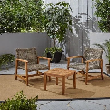 3-Piece Gray and Brown Outdoor Furniture Patio Chat Set 42″