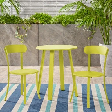3-Piece Matte Lime Green Solid Handcrafted Outdoor Furniture Patio Bistro Set