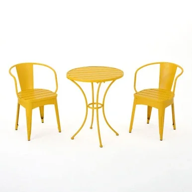 3-Piece Matte Yellow Contemporary Outdoor Furniture Patio Bistro Set