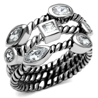 3-Piece Women’s Stainless Steel Stackable Ring Set with Cubic Zirconia, Size 6