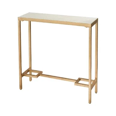30” Antique Gold and White Rectangular Small Console Table