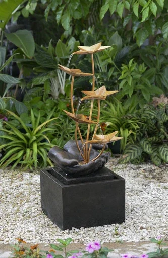 31.1″ Modern Multi-Tier Metal Twisted Leaves Outdoor Patio Garden Water Fountain