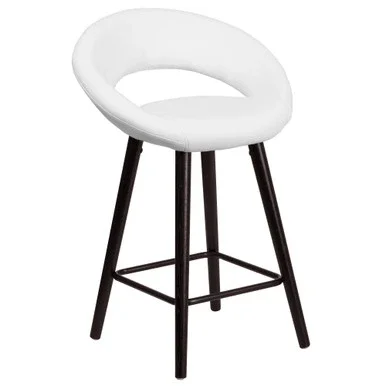 32.50” White Vinyl Rounded Low-Back Design Wooden Barstool