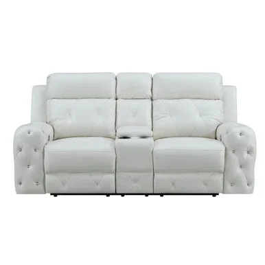 34″ x 78″ Blanche White Modern Style Power Console Reclining Loveseat