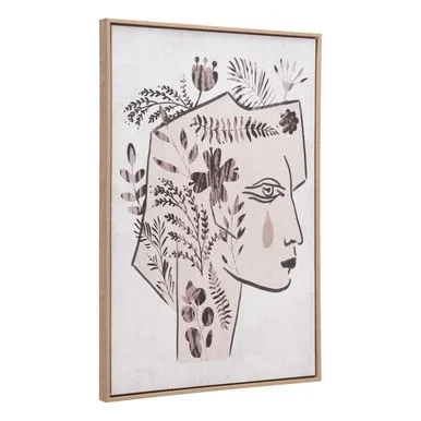 36.5″ Black and Beige Mujer Painted Framed Rectangular Canvas Wall Art