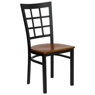 36.5″ Black and Cherry Red Hercules Series Window Back Restaurant Dining Chair