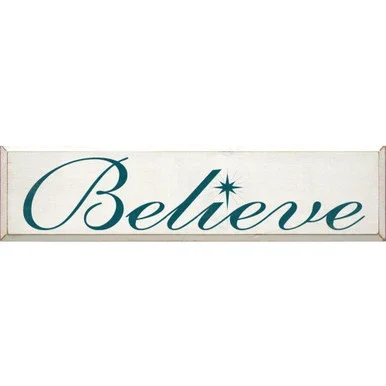 36″ White and Peacock Green Rectangular Believe Wood Sign