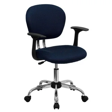 37.5″ Navy Blue Mid-Back Mesh Padded Swivel Task Office Chair with Arms