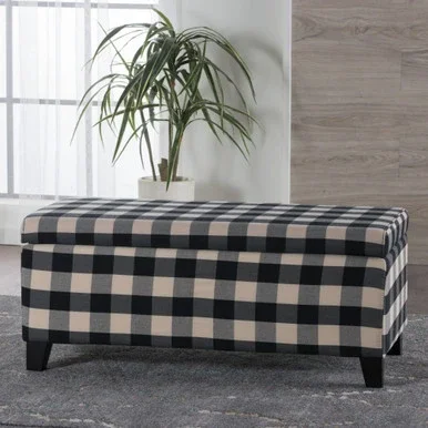 38.5″ Black and Gray Checkered Rectangular Storage Ottoman