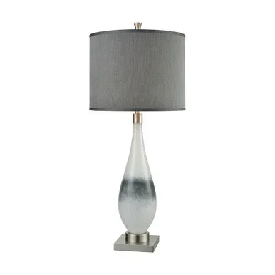 38″ Silver Metal Base Table Lamp with Gray Round Shade