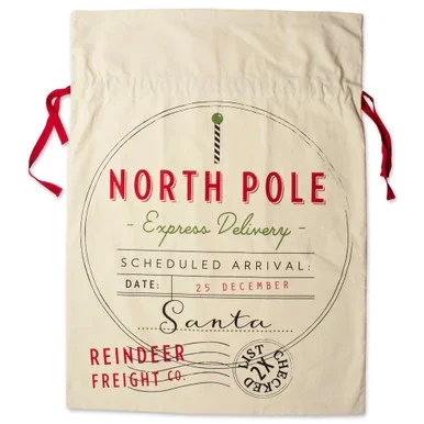 39″ Cream White and Red “Express Delivery Santa” Printed Rectangular Bag