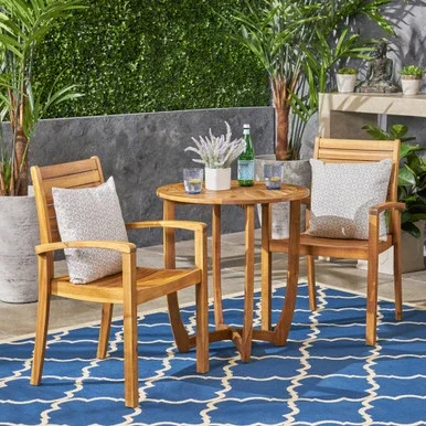 3pc Brown Contemporary Outdoor Patio Bistro Set 36.25″