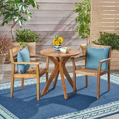 3pc Brown Traditional Slatted Outdoor Patio Bistro Set 33″