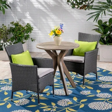 3pc Gray Cushioned Round Table Outdoor Patio Bistro Set 32.5″
