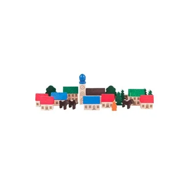 4.5″ Blue, Red, and Green Mountain Village Contemporary Wooden Toy