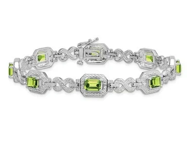 4.80 Carat (ctw) Emerald Cut Peridot Infinity Bracelet in Sterling Silver