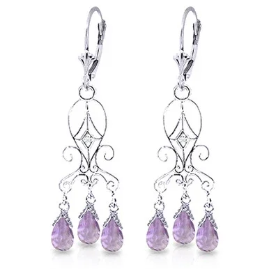 4.81 CTW 14k Solid White Gold Chandelier Diamond Earrings Amethyst