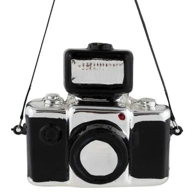 4″ Black Retro Camera Glass Christmas Ornament