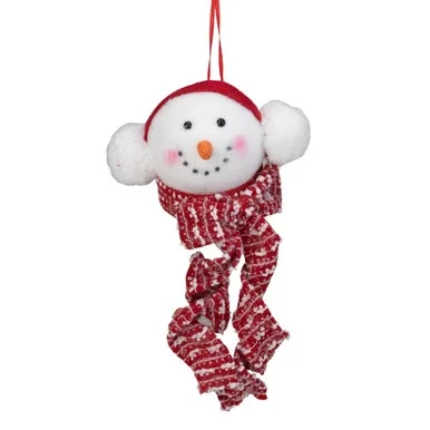 4″ Red and White Snowman Head with Earmuffs Christmas Ornament