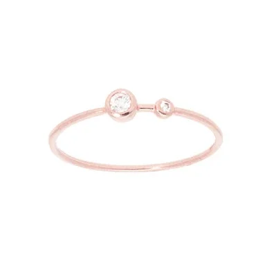 4-Inch Pink Rose Gold 14K With Two Bezel Diamonds Thin Band Ring