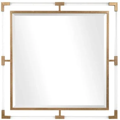40″ Clear and Gold Leaf Carrizo Beveled Square Wall Mirror