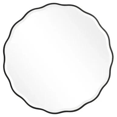 42″ Satin Black Round Home Decor and Furniture Uttermost Aneta Wood Mirror
