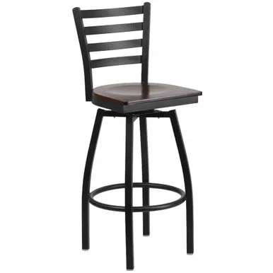 44.5″ Black and Walnut Brown Traditional Swivel Bar Stool