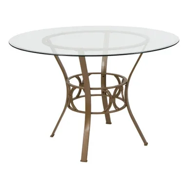 45″ Clear and Matte Gold Round Dining Table with Glass Top