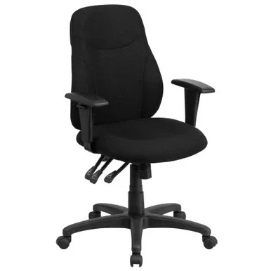 47.25” Black Fabric Mid-Back Multi-Function Swivel Ergonomic Task Office Chair with Adjustable Arms