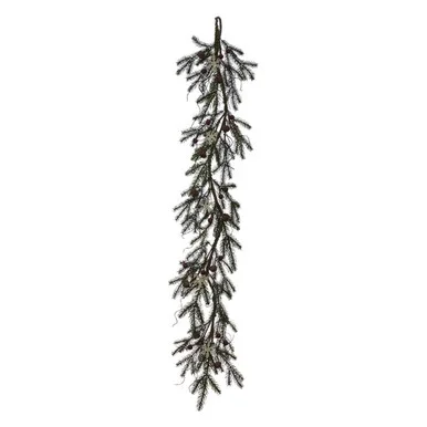 48″ Brown Berry with White Snowflakes and Bell Spruce Garland